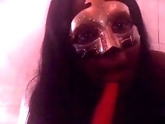 Ebony Girl in a Masquerade Mask Licking a Cherry Ice Pop & Put All Over Her